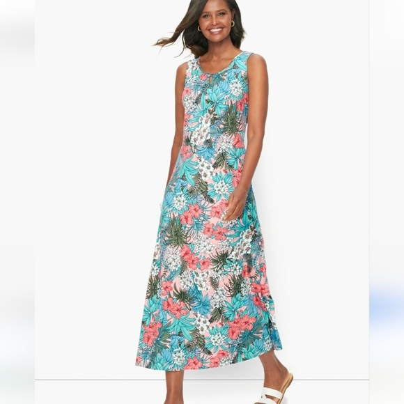 Talbot's Floral Dress Size 2X Elastic Waist Womens Pull Over Sleeveless - Picture 1 of 9